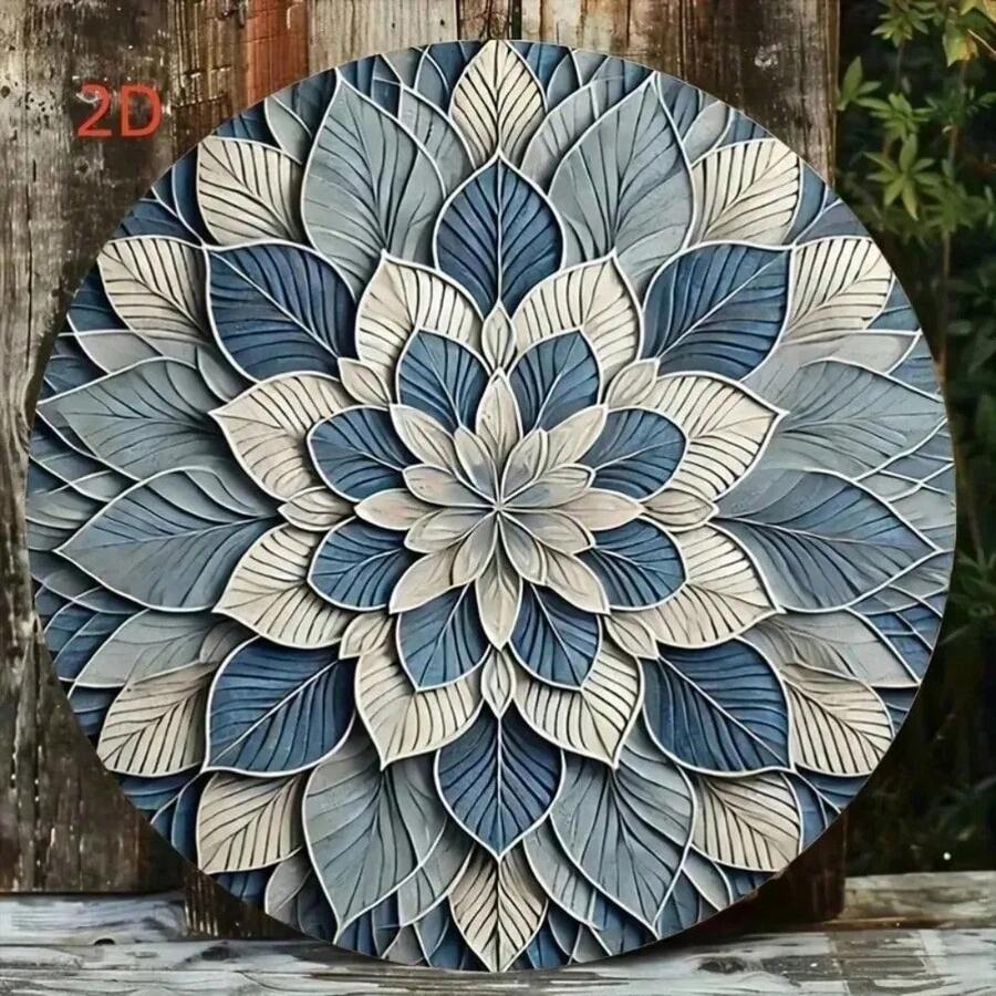 CIF BUY PRTY Vintage Mandala Tapestry Blue White Round 2D Geometric Wall Hanging Art For Indoor Outdoor Home Decor Living Room Bed - 彩色 - 查看 1