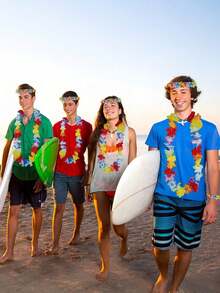 1/5/10/20/30/50pcs Hawaiian Flower Leis Necklace, Tropical Hawaiian Floral Theme Party Favors, Hibiscus Flowers, Suitable For Summer Pool Parties And Hawaiian Themed Events, Summer Decorations, Party Supplies And Accessories, Holiday Wedding Beach Birthday Decor - Multicolor - View 10