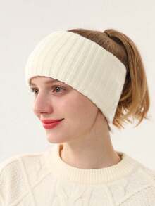 1件套女士冬季保暖针织柔软弹力双层加厚竖条纹图案头带，吸汗运动头带，防寒护耳头带，女士耳罩头带，适合日常生活和运动/瑜伽锻炼 - 豎條 - 查看 4