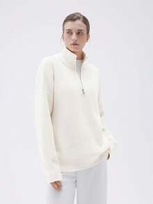 Women Cashmere Oversized Quarter Zip Pullover Sweater Long Sleeve Collared Ribbed Knit Jumper Tops, 2025 Style - trắng - Xem 5