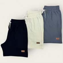 Kit 3 Bermuda Men's Mauricinho Textured Fabric Premium Shorts Casual Basic Gym Training - Grey - View 1