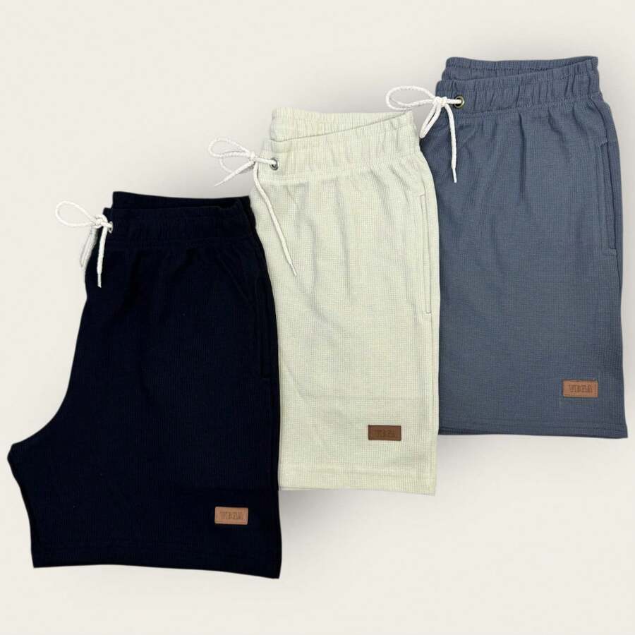 Kit 3 Bermuda Men's Mauricinho Textured Fabric Premium Shorts Casual Basic Gym Training - Grey - View 1