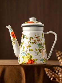 1pc搪瓷水壶画花瓶1.2升大容量水壶咖啡壶窄口油壶煮茶壶家用煮茶壶茶壶适用于电炉燃气泡茶煮咖啡 - 搪瓷茶壺 - 查看 9