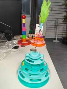 Cat Teaser Wand & Christmas Cat Toys, Cat Self-Entertainment Ball, 3-Layer Track, Funny Interactive Pet Toys, Cat Supplies, Random Color Feather And Ball, Suitable For Kittens And Adult Cats