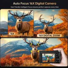 Nicamery Máy ảnh kỹ thuật số 4K, tự động lấy nét, camera quay video WiFi 64MP nâng cấp với màn hình lật 3 inch 180°, zoom kỹ thuật số 16X, máy ảnh du lịch cầm tay dành cho người mới bắt đầu, bao gồm 2 pin, màu đen [Thẻ nhớ bán riêng] - màu đen - Xem 7