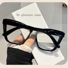 1副女士时尚眼镜，新款方形大框休闲简约透明个性化百搭修身眼镜 - 黑色 - 查看 3