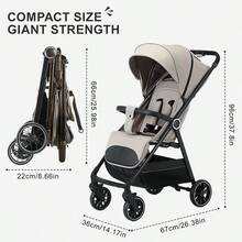 Lightweight Baby Stroller, Foldable Stroller, Widened Sunshade With Zipper, One-Touch Collection, Adjustable Backrest, Breathable Mesh, Easy To Carry, Suitable For Travel - Khaki - View 3