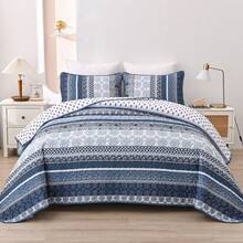 3 Pieces Boho Quilt Set Queen King Size,Navy Blue Bohemian Quilt Sets, Lightweight Summer Bedspread Coverlet Bedding Set For All Season,Home Decor Bedroom Decor Mothers Day Gift Wedding Decorations - 藏蓝色 - 查看 11