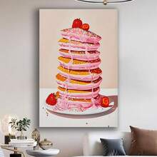 Framed Canvas Wall Art Included, Home Decor, Pink Pancakes With Strawberries& Sprinkles, Vintage Food Art Print, Aesthetic Kitchen Decor, For Living Room Bedroom, Art& Crafts Material, Pink Kitchen Dining Dessert Shop Decor, Food Theme, Artwork Art Artistic Drawing Wall Art Canvas Print Wall Art, Prints Stuff Birthdays,Valentine's Day, Mother's Day, New Year, Halloween,Thanksgiving Day, Christmas, Easter For Living Room, Bedroom, Kitchen,Restroom Decoration - Đóng khung - Xem 5