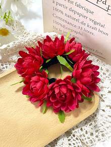 1件装女士新款纯色仿菊花雏菊发圈，适合海滩、夏威夷度假、日常佩戴、丸子头造型、节日、派对、送礼，可作马尾辫发圈、发绳、发圈、发圈、发绳、弹性发带、头饰、发圈、美容家居发饰 - 彩色 - 查看 4