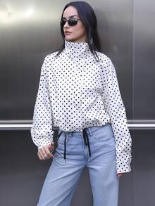 Áo khoác ngắn nữ mùa thu có khóa kéo, áo khoác dài tay thời trang, áo khoác ngắn, trang phục thu đông, áo khoác chấm bi, áo khoác cổ cao kiểu sinh viên, áo khoác phong cách đường phố Pháp cho mùa thu/đông. - Nhiều màu - Xem 1