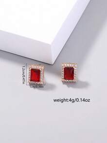 1 Đôi bông tai đinh vuông tối giản bằng đá Cubic Zirconia và đá quý đỏ dành cho nam - Nhiều màu - Xem 3