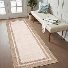 Modern Bordered Solid Color Rug Large Size Washable Area Rug Simple Neutral Tones Foldable Printed Decorative Rug Soft And Non-Slip For Bedrooms Dining Rooms Offices Hallways Apartments - Beige - View 11