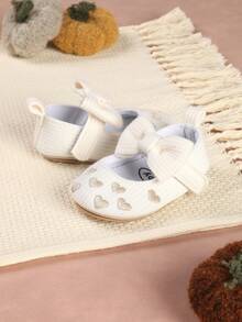 Autumn New Princess Shoes With Bow & Heart Print, Sweet Style Flat Party Shoes For Infant Girl 1st Birthday/Toddler - White - View 5