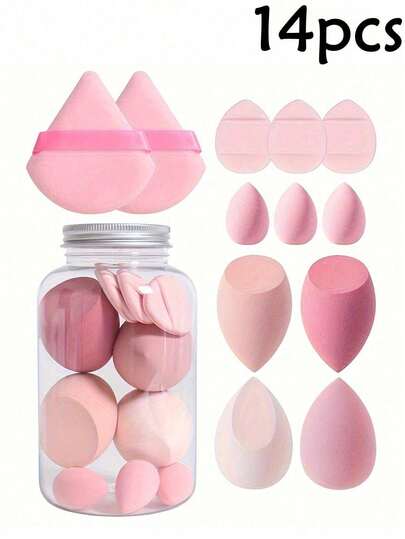 5/7/14pcs Makeup Sponge Set - Dry & Wet Use Makeup Sponge, Egg-Shaped Foundation Sponge, Suitable For Liquid, Powder, Cream Products, Easy To Clean, Hygienic, Professional Makeup Tool, Effortless Flawless Makeup, Suitable For Home And Travel Use