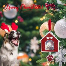 Adorno de árbol de Navidad con marco de fotos adorno de metal para decoración de árbol de Navidad adorno decorativo para colgar árbol de Navidad recuerdo anual 1 casa de perro - Plateadoyrojo - Ver 5