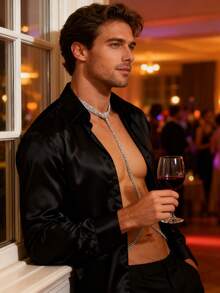 男士时尚多层项链、胸链和腰链套装，性感合金身体链镶嵌水钻，适合日常佩戴和派对场合