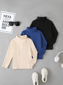 Conjunto de suéter de cuello alto acanalado con parches para niño - Azul - Ver 6
