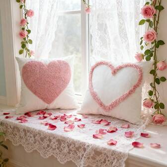 1 pieza Funda de almohada con bordado de corazón de pareja, decoración romántica del hogar para el Día de San Valentín, cojín de lona con corazón, regalo de San Valentín, cojín de sofá