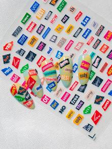 Ein retro-amerikanischer Nagel-Aufkleber mit erhabener Textur, Y2K-Collagen-Stil, mit bunten Textfragmenten, alltäglicher Umgangssprache, Internet-Schlagwörtern und anderen Elementen, geeignet für persönliches DIY und die Erstellung eines retro-Subkultur-Nagellook - Verschiedenfarbig - Übersicht 4
