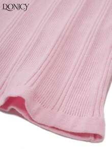 DONICY Damen rosa tailliertes Crop Top, Rundhalsausschnitt Langarm, eleganter, süßer minimalistischer Stil, geeignet für Outdoor-Aktivitäten, Lässig Kleidung, Büropendeln, Feierlichkeiten im Frühling und Herbst - Pink - Übersicht 10