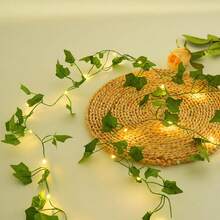 1pc 2/5/10m 20/50/100 LED Artificial Ivy Vine Lights String, Plastic Green Leaf Garland, Battery Powered, Suitable For Bedroom, Wedding, Party, Christmas Indoor Decor Lighting (Batteries Not Included) - Warm White - View 14