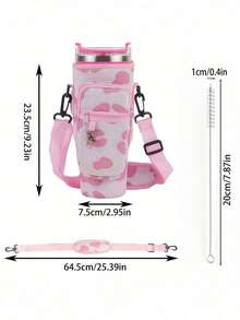The 1pc Multi-Color Printed Water Bottle Cup Is Equipped With A Transparent Cleaning Brush, An Adjustable Shoulder Strap, A Large Capacity Pocket, And A Keychain, Suitable For Gift Giving And Outdoor Sports Cup Accessories - Multicolor - View 9
