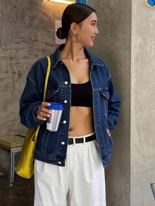 Livesso 女士宽松牛仔夹克和外套 - 藍色 - 查看 2