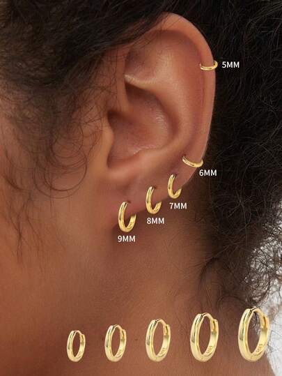 FOREVER QUEEN 1对S925纯银小耳环，轻巧精致，14K白金镀层，迷你耳骨穿孔耳夹，耳环耳钉，男女通用，尺寸5mm/6mm/7mm/8mm/Pmm