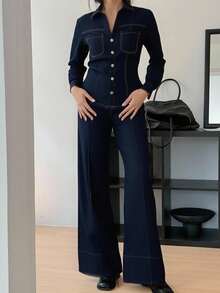 DAZY Autumn/Winter New Loose Casual Urban Style Women Denim 2 Pieces Set - Blue - View 7