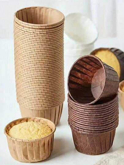 100pcs Paper Cupcake Liners, Mini Paper Baking Cups, Disposable Muffin Cake Cups, Cake Paper Holders, Dessert DIY Baking, Wedding, Baby Shower, Birthday Party (Brown) Halloween Christmas Baking Cups, 50pcs Solid Color Cupcake Liners