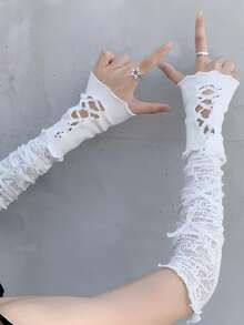 1对Y2K芭蕾舞风格蕾丝袖套：防晒，可DIY，适合洛丽塔和JK风格，保暖手臂+冬季装备+手套+熊+圣诞节 - 黑色 - 查看 8