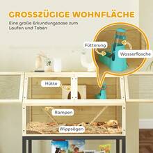 PawHut Dwarf Hamster Cage Made Of Wood, 87 X 43 X 101, Rodent Cage With Shelf, Water Bottle, Hut, Swing, Small Animal Cage With Wheels, Ramps, Natural Wood On Site - 1 - 查看 2