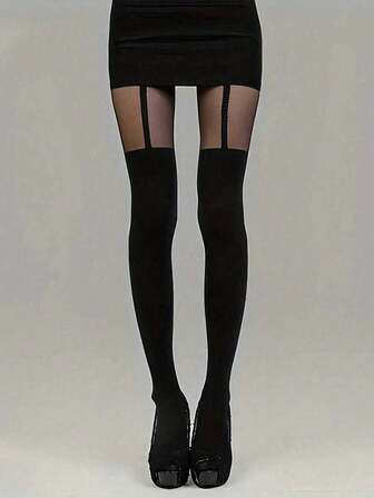 1件装女士时尚仿吊带连裤袜