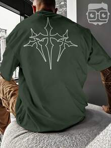 Oversized Gym Cross Streetwear Gothic Urban Style T-Shirt 3258 NERD VEST - 軍綠色 - 查看 6