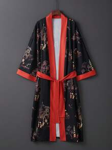 Chinese Style Retro New Classical Elegant Loose Mid-Length Cover Up Robe, Tie-Up Summer Sleepwear, Beach Cover-Up, Sunscreen Jacket, Kimono