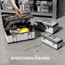 HOMCOM Tool Box, 3-Piece Set, Empty Tool Box With Tray, Handles, Locks, Stainless Steel Tool Box, Black+Silver - 1 - View 5