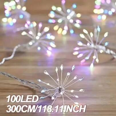 1PC 3M100LED USB Fireworks Starburst Fairy String Light With Remote Control,Suitable For Wedding Set,Courtyard,Garden,Camping Decoration
