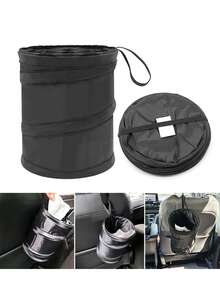 1pc Foldable Car Trash Can, Black Car Garbage Bin, Car Seat Storage Bucket, Camping Spiral Bucket, Multi-Function Trash Can - Multicolor - View 1