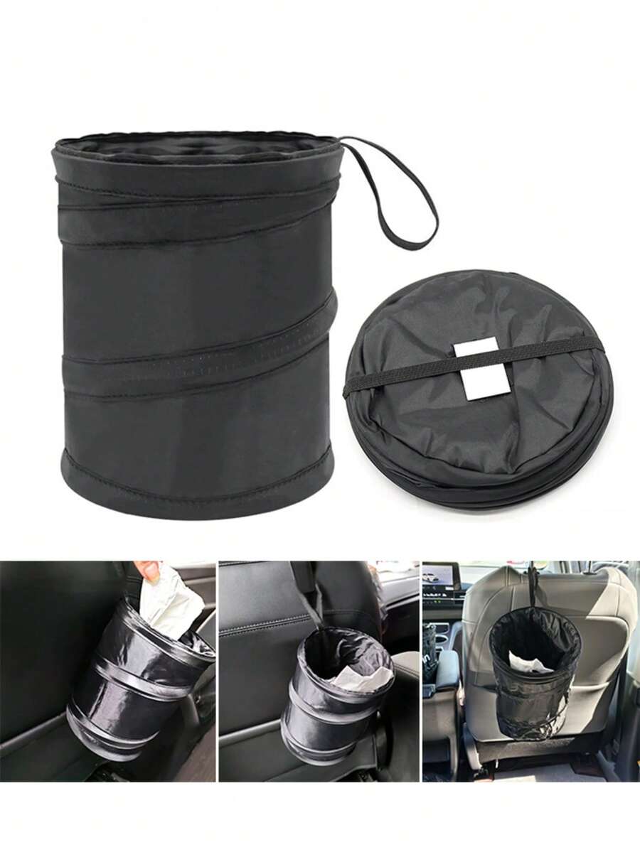 1pc Foldable Car Trash Can, Black Car Garbage Bin, Car Seat Storage Bucket, Camping Spiral Bucket, Multi-Function Trash Can - Multicolor - View 1