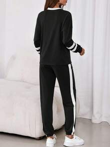 PRETTYGARDEN Women Fall 2 Piece Lounge Outfit Long Sleeve Tops High Waisted Jogger Pants Set Spring Travel Clothes Tracksuit New Years Valentine Vacation Outfit For Women - 黑色 - 查看 2
