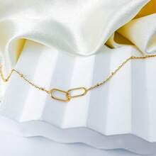 1件简约优雅交叉回形针珍珠项链，时尚别致的女士颈链。休闲饰品，适合日常佩戴，完美礼物之选。 - 金色 - 查看 6