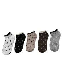 5 pares de calcetines cortos para mujer, calcetines con ribete de encaje, calcetines tobilleros de corte bajo con estampado floral, calcetines tipo barco con diseño de margaritas lindos, calcetines cortos femeninos - Multicolor - Ver 11