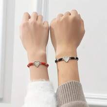 2pcs/3pcs Set Fashion Woven Luminous Heart, Sun & Moon Bracelets, Minimalist Couple/Friendship Jewelry Set, Glow-In-The-Dark Lucky Knot Bracelets - Multicolor - View 7