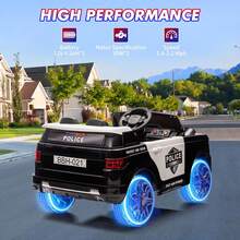 Huisuilinss Ride On Cop Car,12V Electric Cop Car,Battery Powered Cop Car,Ride On Truck For Kids With Remote Control,Megaphone,Flashing Light,Handle,Spring Suspension,Music,Ride On Toys - Black - View 2