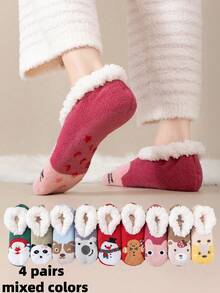 1 Pair Adult Women's Thick Thermal Lined Non- Socks, Warm Indoor Home Floor Socks With Silicone Grip, Suitable For Autumn/Winter