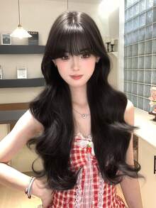 1 Tóc giả gợn sóng tổng hợp chịu nhiệt màu nâu sẫm, làm từ sợi, tăng thêm độ phồng, tự nhiên và chân thực (Không bao gồm phụ kiện) - Black-brown - Xem 3