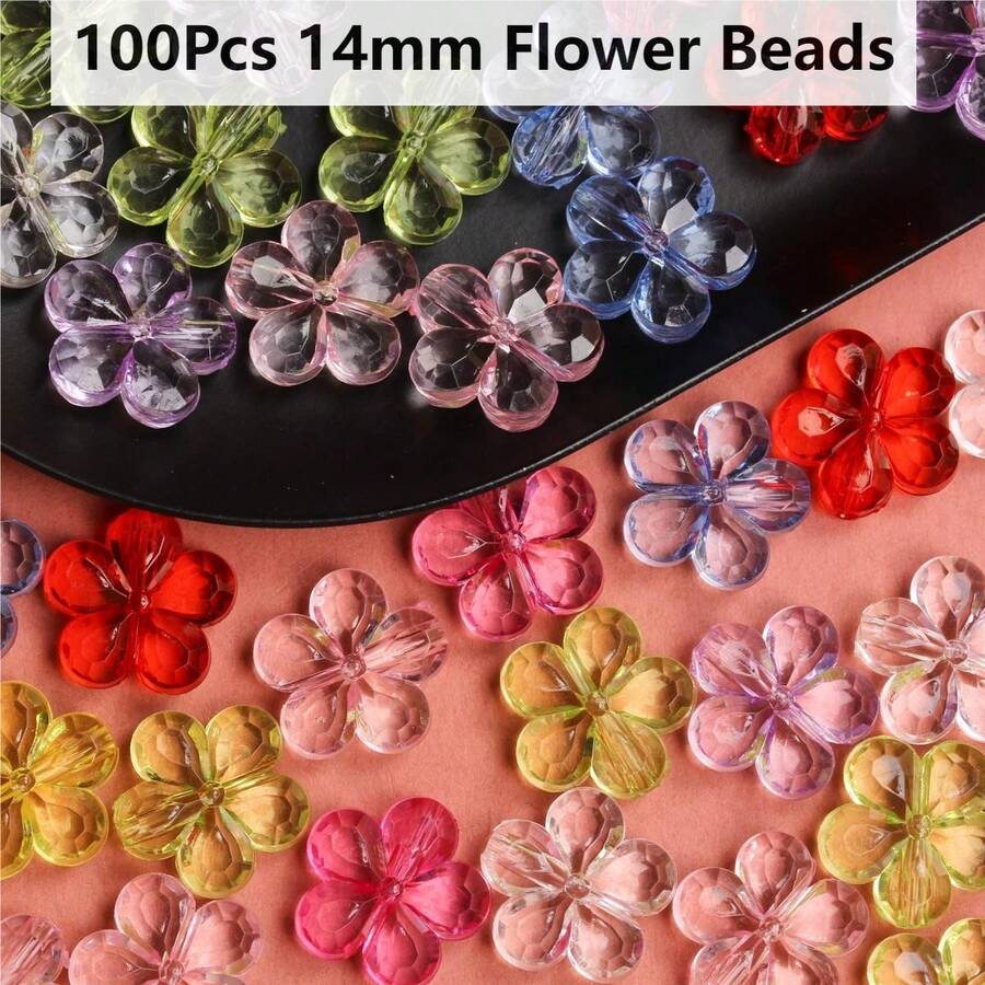 100Pcs 14mm Multicolor Spacer Loose Beads With Hole Flower Shape Handmade Material - 100 hạt cánh hoa 14mm - Xem 1