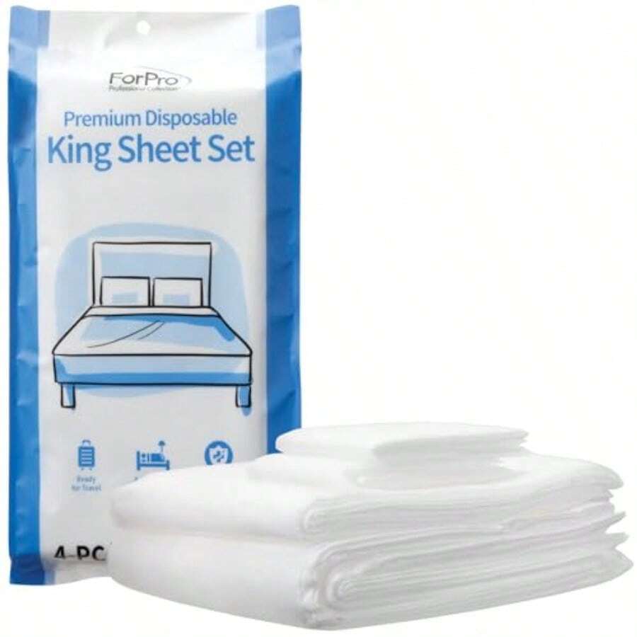 ForPro Premium Disposable Sheet Set 4-PC King Size Bedding For Travel Includes Bed Sheet Duvet Cover And Two Pillowcases White - trắng - Xem 1