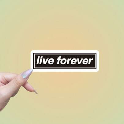 Eternal Life Oasis Tribute Vinyl Sticker - Waterproof Self-Adhesive Retro 90s Style Decal With "Live Forever" Text, Water Droplet & Golden Accents, Semi-Matte Finish For Car & Laptop Front, Vehicle Customization, Durable Vinyl Material, Car Customization, Bold Graphic Design, High Quality Print Stickers Scrapbook Supplies Funny Stickers Laptop Stickers Kindle Phone Stickers